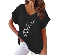 NZYIHAO Muslin Blouse Women's V-Neck T-Shirt Casual Animal Print Linen Blouse Summer Tops Cotton Linen Long Shirt Short Sleeve Shirt Large Sizes Tops Lightweight Tunic T-Shirt Linen Shirt Sports