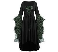 NZYIHAO Offers of the Day Today Renaissance Costume Women Medieval Dress with Trumpet Sleeves Skull Print Gothic Dresses Women's Medieval Clothing for Halloween Carnival Large Sizes
