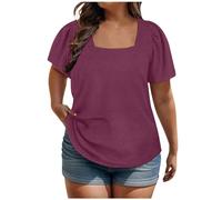 NZYIHAO Oversized T-Shirt, Women's Casual Plain Blouse, Summer Tops, Puff Sleeves Pullover, Square Neck T-Shirt, Large Sizes, Loose Shirt, Lightweight Jumper, Comfortable Tunic, Long Shirt,