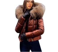 NZYIHAO Short Down Jacket Women's Winter Quilted Jacket Casual Parka with Hood Warm Winter Jacket Long Sleeve Jacket Zip Down Coat Loose Quilted Coat Thick Winter Parka Hooded Jacket Transition