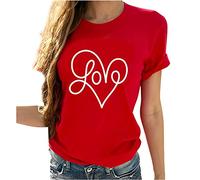 NZYIHAO T-Shirt Women's Love Heart Print Blouse Casual T Shirt Summer Tops Short Sleeve T-Shirts Lightweight Tops Large Sizes Shirt Crew Neck Long Shirt Loose T-Shirt Basic Blouse Shirt Women Summer