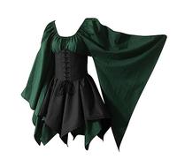 NZYIHAO The Discounter Traditional Irish Dress for Women, Renaissance, Medieval, Carnival Costume, Flared Sleeves, Corset for Halloween, Witch Costume,