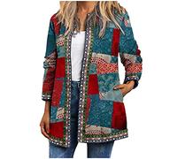 NZYIHAO Vintage Jacket Women's Long Transition Jacket Large Sizes Multicoloured Autumn Jacket Open Front Cardigan Long Sleeve Transition Coat Ethnic Style Lightweight Coat Casual Jacket with Pockets