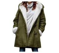 NZYIHAO Winter Jacket Women's Suede Fleece Jacket Plain Jacket Winter Coat with Hood Long Plush Jacket Lined Fleece Suede Jacket Large Sizes Winter Coat Thick Warm Cardigan Hooded Jacket, #03 Army