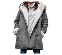 NZYIHAO Winter Jacket Women's Suede Fleece Jacket Plain Jacket Winter Coat with Hood Long Plush Jacket Lined Fleece Suede Jacket Large Sizes Winter Coat Thick Warm Cardigan Hooded Jacket, #03 Grey, XL