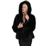 NZYIHAO Women's Black Faux Fur Coat Winter Jacket with Hood, Long Sleeve, Loose, Warm, Thick, Size XXL