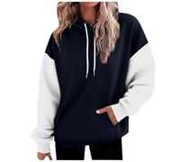 NZYIHAO Women's Oversized Hoodies Sweatshirts Long Sleeve Colour Block Pullover Winter Hoodie Loose Long Shirt Streetwear, navy, S
