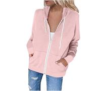 NZYIHAO Women's Sports Jacket, Sporty Sweat Jacket with Hood, Lightweight Hoodie Jacket with 2 Pockets, Casual Jacket, Loose Fit Hooded Jacket, Thin Transition Jacket, pink, M