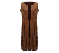 NZYIHAO Women's Tassel Sleeveless Vest Faux Suede Fringe Casual Jacket 70s Hippie Costume Boho Western Jacket Coat Carnival Costume, #01 Khaki, L