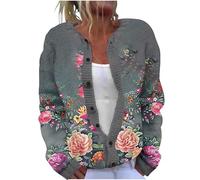 NZYIHAO Women's Vintage Cardigan Floral Print Winter Jacket V-Neck Jacket with Buttons Long Sleeve Knitted Sweater Jumper Large Sizes Transition Jacket Loose Knitted Coat S-5XL, #23 Multicolor, XXL