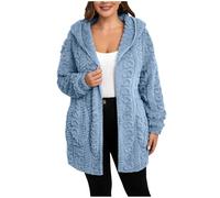 NZYIHAO Women's Winter Jacket Hoodie Fleece Jacket Warm Winter Coat Stylish Pullover Cardigan Open Front Plush Jacket Long Coat Winter Jacket Fashion Hooded Jacket Teddy Jacket, lightblue, XXL