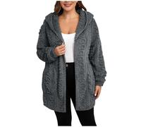 NZYIHAO Women's Winter Jacket Hoodie Fleece Jacket Warm Winter Coat Stylish Pullover Cardigan Open Front Plush Jacket Long Coat Winter Jacket Fashion Hooded Jacket Teddy Jacket, darkgray, XXL