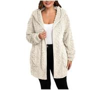 NZYIHAO Women's Winter Jacket Hoodie Fleece Jacket Warm Winter Coat Stylish Pullover Cardigan Open Front Plush Jacket Long Coat Winter Jacket Fashion Hooded Jacket Teddy Jacket, beige, XXL