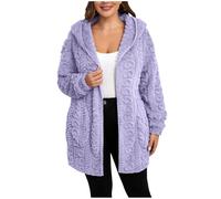 NZYIHAO Women's Winter Jacket Hoodie Fleece Jacket Warm Winter Coat Stylish Pullover Cardigan Open Front Plush Jacket Long Coat Winter Jacket Fashion Hooded Jacket Teddy Jacket, Purple, XXL