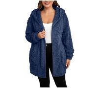 NZYIHAO Women's Winter Jacket Hoodie Fleece Jacket Warm Winter Coat Stylish Pullover Cardigan Open Front Plush Jacket Long Coat Winter Jacket Fashion Hooded Jacket Teddy Jacket, darkblue, XL