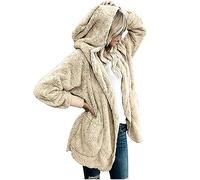 NZYIHAO Women's Winter Jacket Long Sleeve Plush Jacket Casual Coat Winter Hooded Fleece Jacket Winter Coat Warm Oversize Hooded Jacket Plain Casual Teddy Jacket Long Teddy Fleece Jacket S-5XL, beige