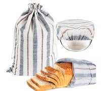 NZZVNZ 1 Pack Linen Bread Bags for Homemade Bread with Bowl Cover, 40x30cm Reusable Bread Storage Bags with TPU Lined, Fresh Bread Storage Bags with Drawstring for Sourdough Bread and Rolls
