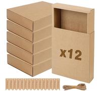 NZZVNZ 12PCS Kraft Gift Drawer Box with Lid, Gift Drawer Boxs 19 x 16 x 4.8 cm, Kraft Paper Wedding Favour Boxes | Gift Wrapping Boxes with Rope & Tags