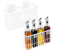 NZZVNZ 2 PCS Kitchen Cabinet Door Storage Box, Self Adhesive Wall Storage Baskets White Cabinet Door Storage Organiser with 4 PCS Adhesive Hook for Cupboard Bathroom Fridge (2 Sizes)