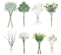 NZZVNZ 57 PCS Artificial Flowers And Leaves, 8 Kinds Eucalyptus Bouquet Artificial Flowers Silk Fake Eucalyptus Flora Artificial Leaves Stem for Wedding Table Centerpieces Home Decor