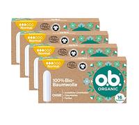 o.b. Organic Normal Tampons, 100% Organic Cotton, Plastic-free, 64 Count