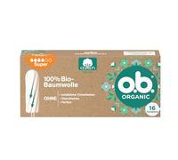 o.b. Organic Super (16 Pieces), Organic tampons for Heavy Days, Made from 100% Organic Cotton with Curved Grooves for Reliable and Natural Protection