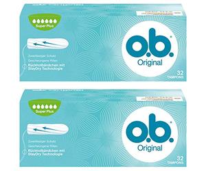 o.b. Original Super Plus Tampons with Curved Grooves - for Reliable Protection Ideal for Very Strong Days - 2 x Pack of 32 Parent