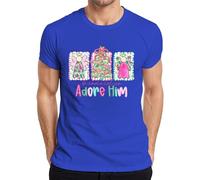 O Come let us Adore Him Angel Christmas Tree Christian Pastel Men's T-Shirt, blue, M