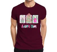 O Come let us Adore Him Angel Christmas Tree Christian Pastel Men's T-Shirt, burgundy, M