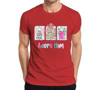 O Come let us Adore Him Angel Christmas Tree Christian Pastel Men's T-Shirt, red, M
