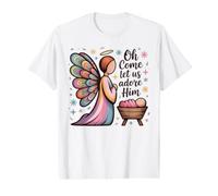 O Come Let Us Adore Him Merry Christmas Holy Family Faith Value Graphic T-Shirt