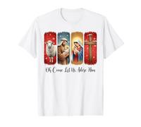 O Come Let Us Adore Him Merry Christmas Holy Family Faith Value Graphic T-Shirt