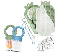 O’doe Silicone Baby Feeder Set with 2 Feeders, 6 Pacifiers, 2 Clips, 1 Freezer Tray, BPA-Free, 100% Food-Grade Silicone, Blue, Cylindrical with Rectangular Components