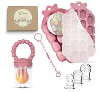 O’doe Silicone Fruit Feeder for Babies & Baby Food Feeder with Clip - 1-Pack Freezer Tray with Lid, 18-Hole Teething Dummy Fruit Feeder for Teething Relief, Includes 3 Extra Pacifiers, BPA-Free