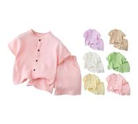 O ganic Cotton Toddler Clothes Set Short Sleeve Top + Soft Elastic Waist Pants E o-Friendly Summer Js & Daywear (Red, 5-6 Years)