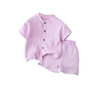 O ganic Cotton Toddler Clothes Set Short Sleeve Top + Soft Elastic Waist Pants E o-Friendly Summer Js & Daywear (Purple, 18-24 Months)
