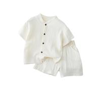 O ganic Cotton Toddler Clothes Set Short Sleeve Top + Soft Elastic Waist Pants E o-Friendly Summer Js & Daywear (White, 18-24 Months)