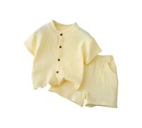O ganic Cotton Toddler Clothes Set Short Sleeve Top + Soft Elastic Waist Pants E o-Friendly Summer Js & Daywear (Yellow, 18-24 Months)