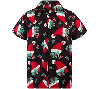 O.H. Funky Hawaiian Shirt, Shortsleeve, Christmas Hats, Black, XS
