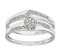 (O) Jewelco London 9ct White Gold 0.12ct Diamond Wishbone Bridal Set Crossover Ring