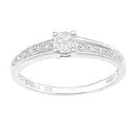(O) Jewelco London 9ct White Gold Round 20pts Diamond 5pts Offset Pave Shoulder Solitaire Engagement Ring - PR1AXL2349W