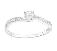 (O) Jewelco London 9ct White Gold Round 20pts Diamond 5pts Ribbon Tail Crossover Pave Solitaire Engagement Ring - PR1AXL2351W