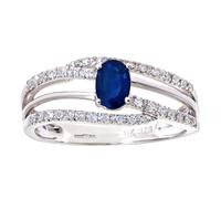 (O) Jewelco London 9ct White Gold Round 20pts Diamond Oval 0.6ct Sapphire Train Track Solitaire Ring - DR1AXL109WSA