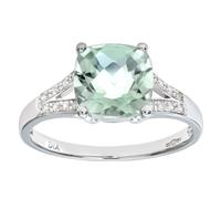 (O) Jewelco London 9ct White Gold Round 7pts Diamond Cushion 2.1ct Amethyst Split Pave Shoulder Solitaire Ring - PR0AXL7210WGreenAM