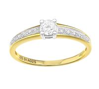 (O) Jewelco London 9ct Yellow Gold Round 20pts Diamond 5pts Offset Pave Shoulder Solitaire Engagement Ring - PR1AXL2349Y