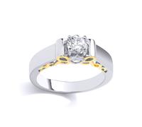 (O) Jewelco London Ladies Rhodium & Yellow Gold-Plated Sterling Silver CZ Ribbon Scroll Collared Flat Band Solitaire Ring - GVR968
