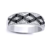 (O) Jewelco London Ladies Solid 9ct White Gold Pave Set Round H I2 0.08ct Diamond Zig Zag Eternity Ring 7mm