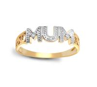 (O) Jewelco London Ladies Solid 9ct Yellow Gold Pave Set Round H I2 0.02ct Diamond MUM Identity Ring 5mm - 9R536