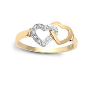 (O) Jewelco London Ladies Solid 9ct Yellow Gold Pave Set Round H I2 0.05ct Diamond Interlocked Love Heart Cocktail Ring 9mm