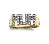 (O) Jewelco London Ladies Solid 9ct Yellow Gold White Round Brilliant Cubic Zirconia Brick Link Sides Pave MUM Ring - JRN124